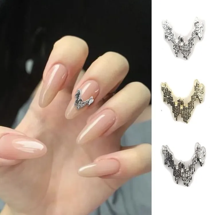 爆款反光丝美甲成品网红反光丝合金美甲钻金银色银白指甲装饰品