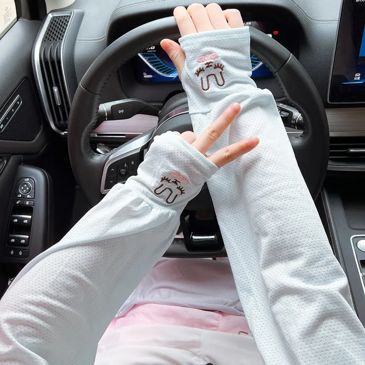 夏季防晒冰袖女透气小兔子套指轻薄宽松舒适出行冰丝袖套袖子护臂