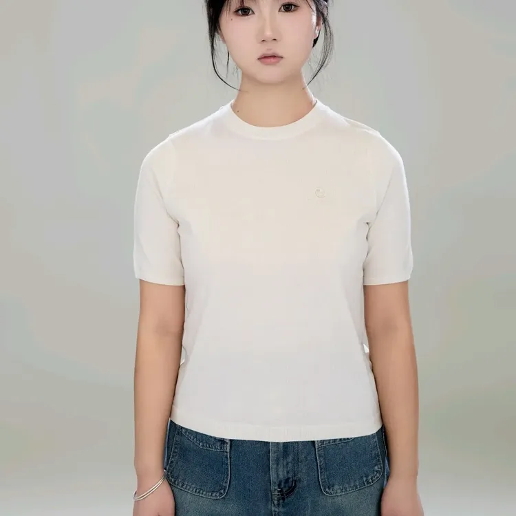 秋冬简约纯色圆领精品羊毛短袖针织衫