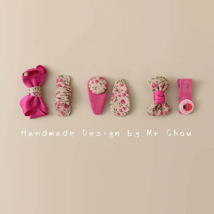 玫红宝宝发夹不伤发碎花蝴蝶结发饰婴儿bb夹儿童发卡夹子女童头饰