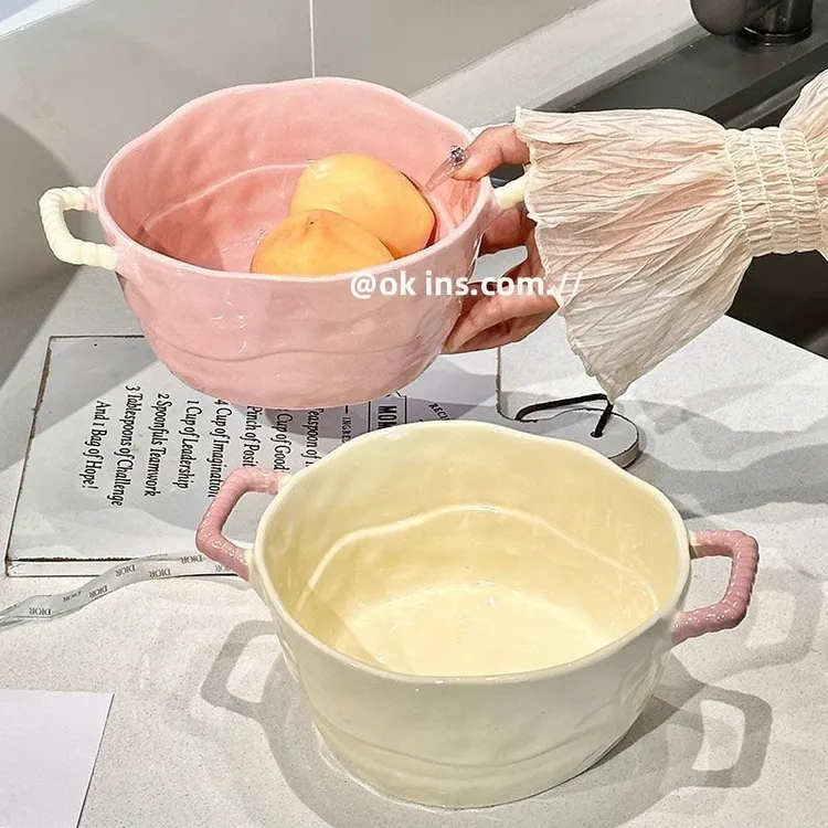 双耳汤碗螺蛳粉专用碗泡面碗陶瓷手柄烤碗水果沙拉麻辣烫碗女生yj