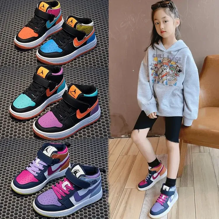 大黄蜂AJ童鞋高帮加绒鸳鸯儿童运动鞋2025秋冬新款女童鞋子男童鞋