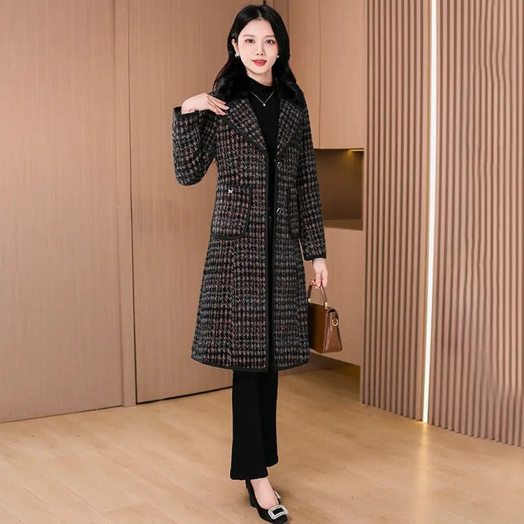 2024年新款女装千鸟格子小香风毛呢外套女秋冬2024新款中长高级感