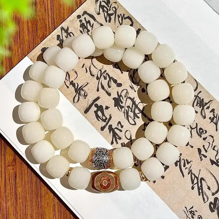 【雪域飞霜】原生态天然白玉菩提根菩提手串手持双圈文玩男女手持
