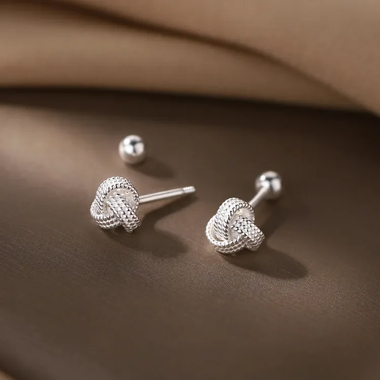 足银耳饰 S999纯银如意结耳钉轻奢小众百搭高级感耳环养耳洞耳饰