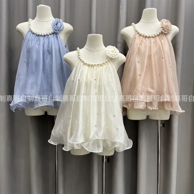 法式高级感气质珍珠挂脖雪纺衫无袖上衣女夏季别致绝美小吊带背心