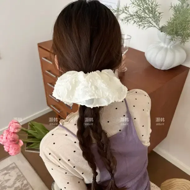 轻奢上档次小众设计裙摆发圈头饰显发量清新仙女半圆发绳发圈白色