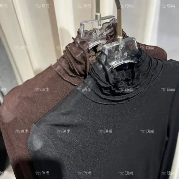 堆堆领半高领螺纹长袖打底上衣