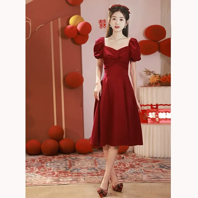 敬酒服新娘小个子领证登记结婚回门便装红裙子订婚小礼服平时可穿