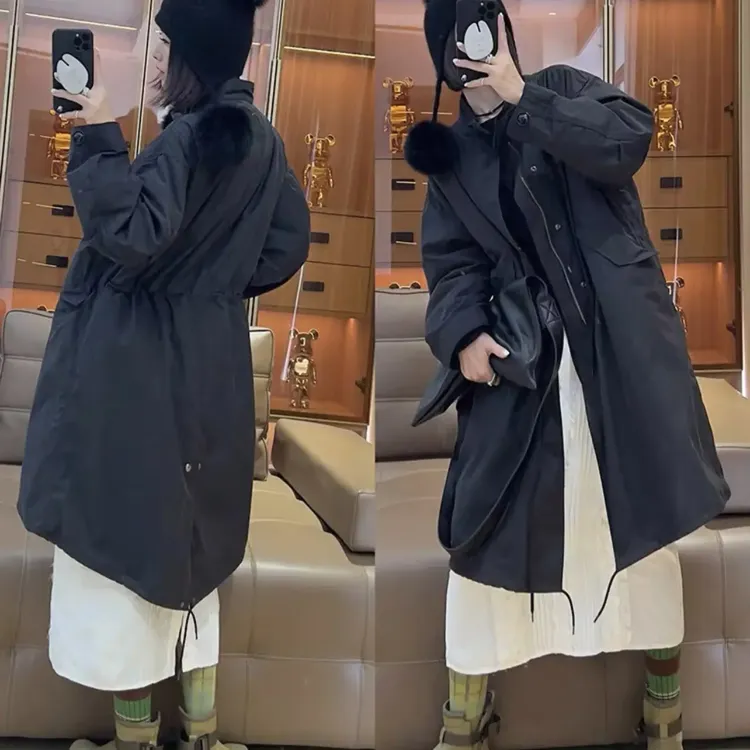 风衣式重工羽绒服中长款韩版派克服拆卸内胆外套衣长前100后108