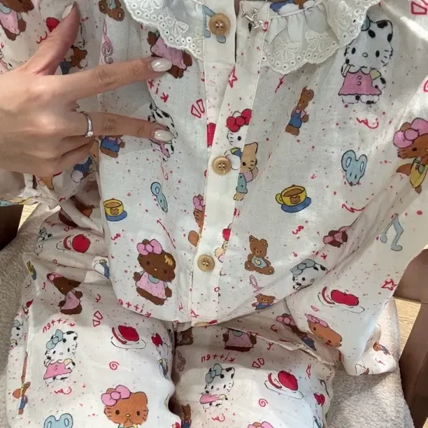 春秋新款可爱卡通纯棉睡衣少女风长袖长裤家居服套装