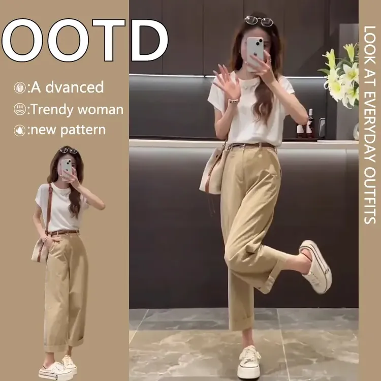 夏装搭配一整套2025新款时尚今年流行炸街减龄休闲裤两件套装女装