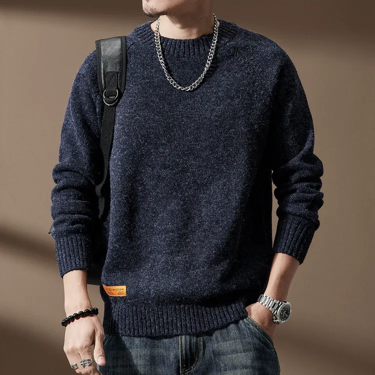高端美式软糯雪尼尔毛衣男冬季加厚打底针织衫宽松复古潮牌外套男