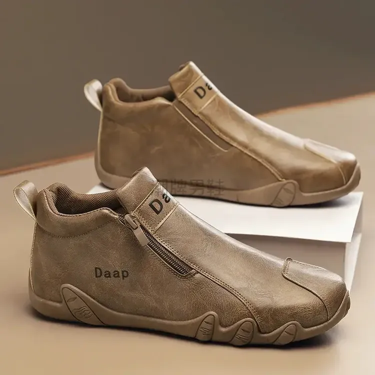 高帮男鞋2025秋季新款皮面底舒适休闲鞋男士时尚百搭防水潮鞋男