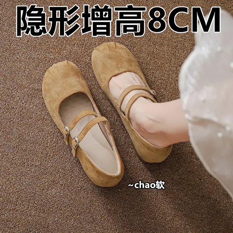 真皮款~小个子内增高韩版夏季复古百搭气质浅口单鞋玛丽珍女鞋