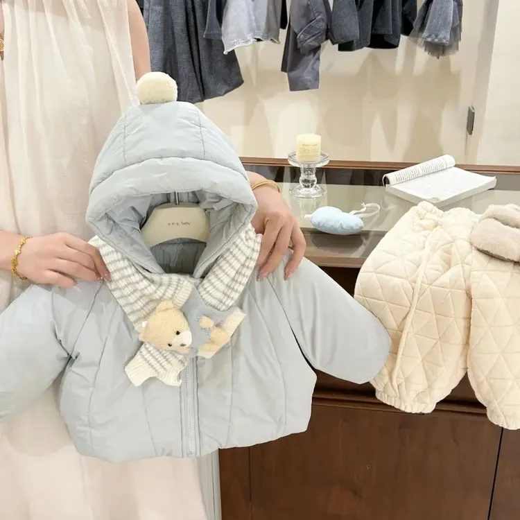 蓝精灵宝宝加绒外套冬季连帽夹棉上衣加厚棉衣女童棉袄保暖童装