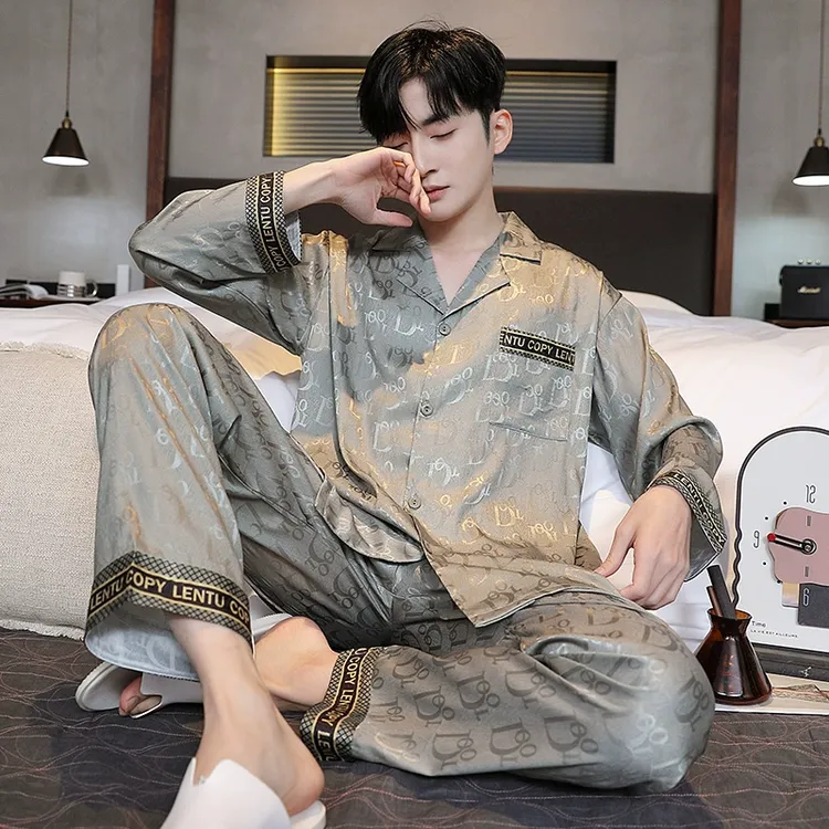 睡衣男春秋款2025新款冰丝男士夏季青少年大码薄款冰凉家居服套装