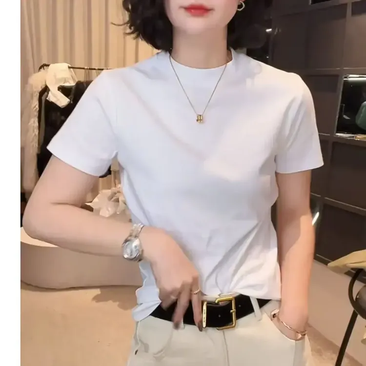 2025轻奢正品时尚圆领设计感时尚百搭短袖显瘦上衣款女