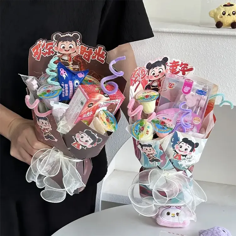 六一零食花束材料包草莓熊抱抱桶零食花束桶抱抱桶diy材料包