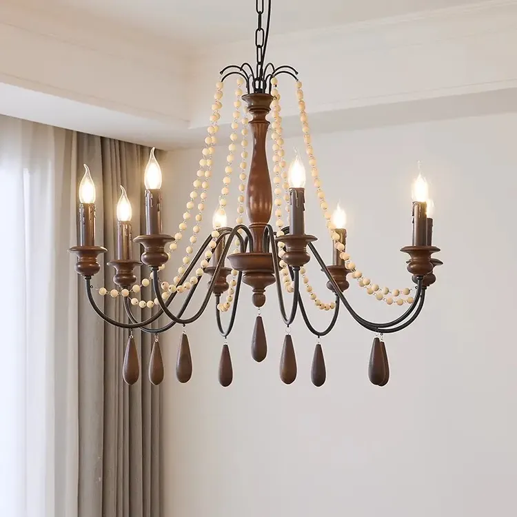美式复古吊灯客厅主灯法式乡村民宿楼梯餐厅高级感卧室珍珠蜡烛灯