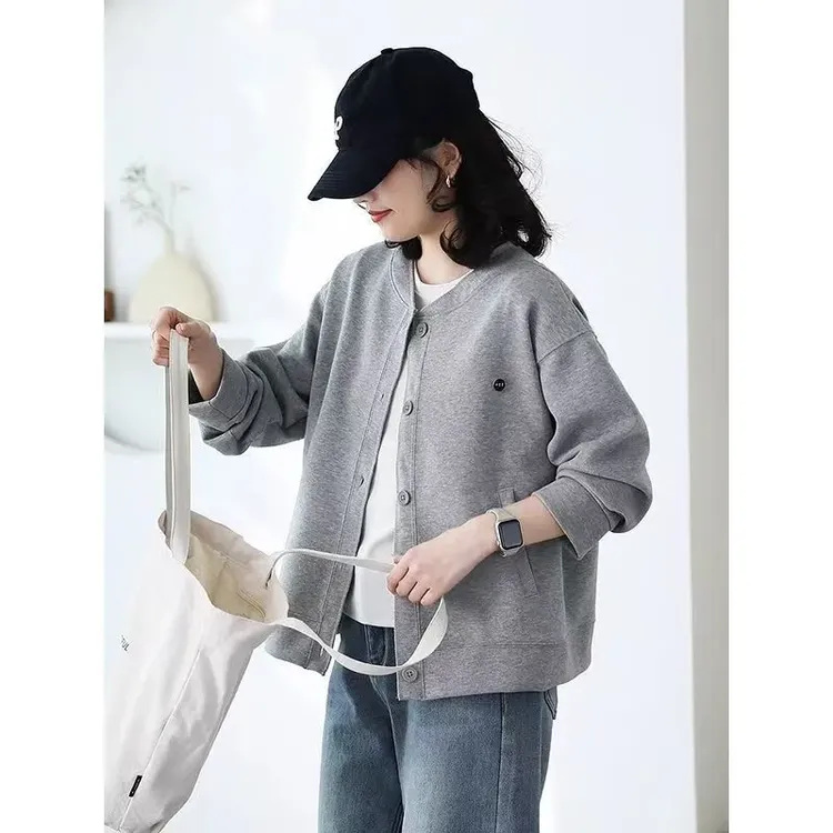 棒球服外套女圆领休闲百搭宽松显瘦春季新款韩版卫衣开衫女