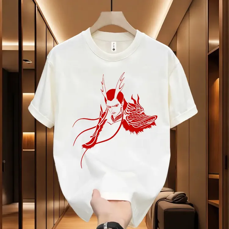 美式痞帅重磅纯棉短袖-敖光剪影 青年男女潮牌宽松百搭圆领上衣