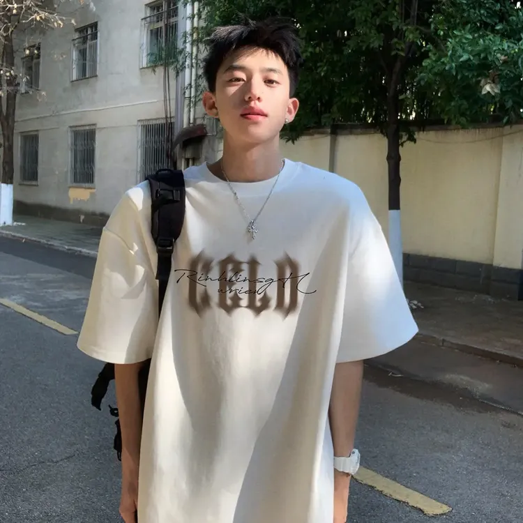欧美街头纯棉重磅短袖T恤男款夏季oversize潮牌高级感大码五分袖