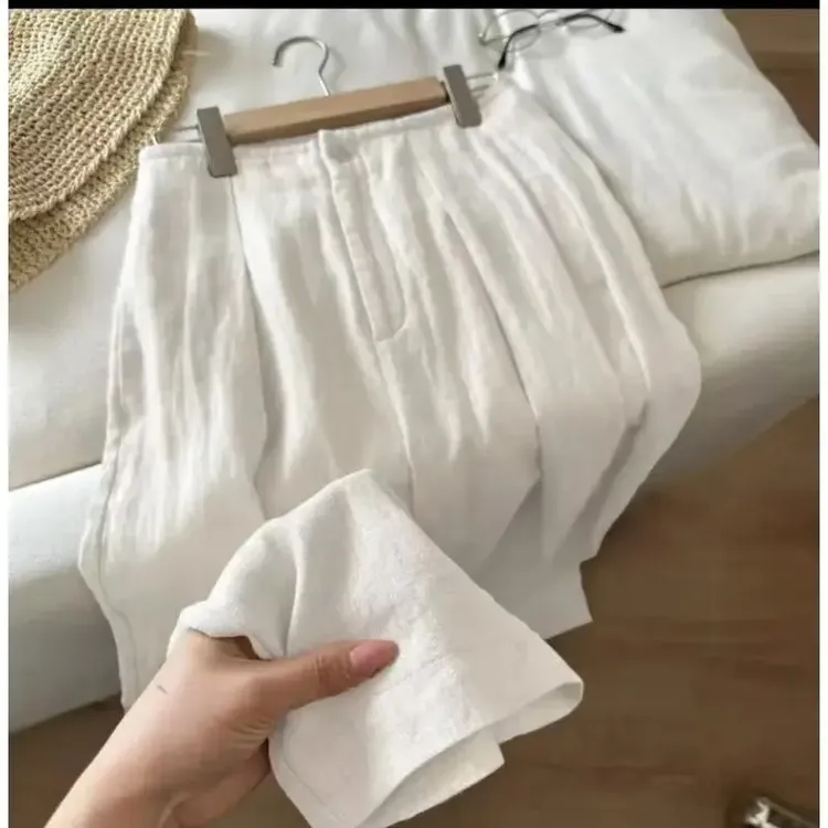 莱赛尔天丝亚麻高腰阔腿裤慵懒风薄款休闲拖地长裤