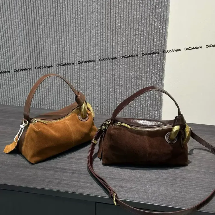 腋下单肩包百搭小众轻奢法式棕色磨砂休闲枕头包拉链拉链款单根