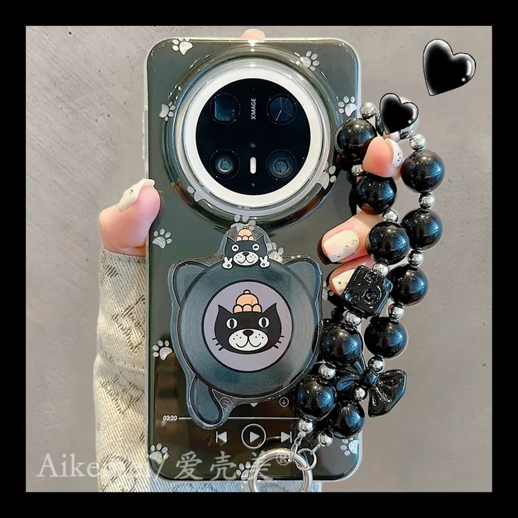 适用华为mate70pro+手机壳可爱卡通mate60pro+吉利猫播放器支架女