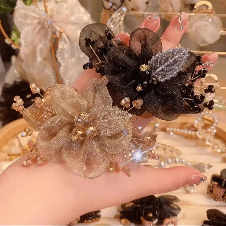 Q满天星欧根纱大肠发圈女高级感发绳盘发丸子头花头饰优雅时尚