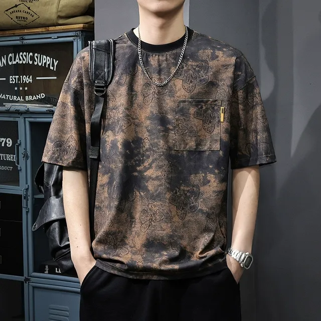 美式复古扎染短袖T恤男夏季新款原宿风半袖上衣宽松薄款凉感体恤