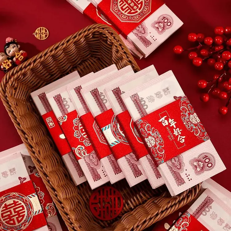 【百年好合】订婚彩礼捆万元钱套封钱套聘礼喜字封条结婚专用利是封商品图