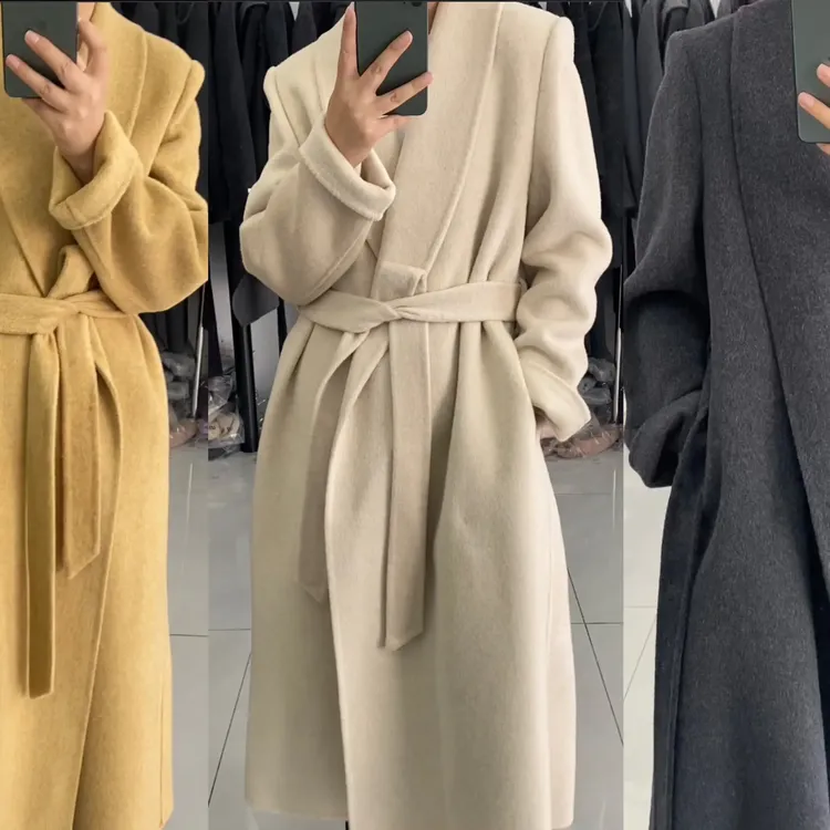 2025新款长款双面呢羊绒毛大衣女秋冬韩系带气质外套青果领经典款