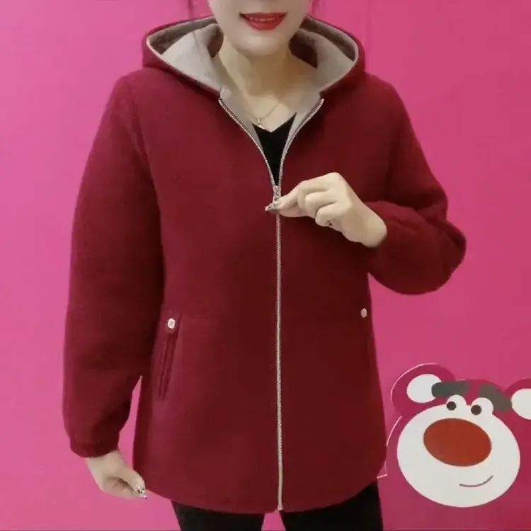 《专柜品质》W冬季连帽洋气休闲风中老年女装女士加绒加厚气质外套