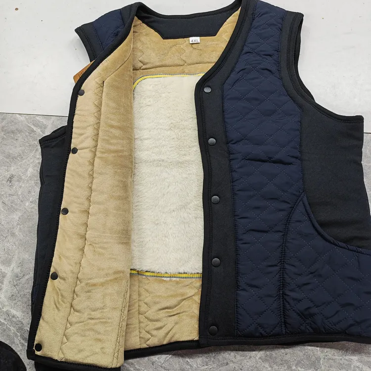 中老年棉马甲后背贴片男款冬季加厚保暖棉坎肩驼绒背心外穿大码