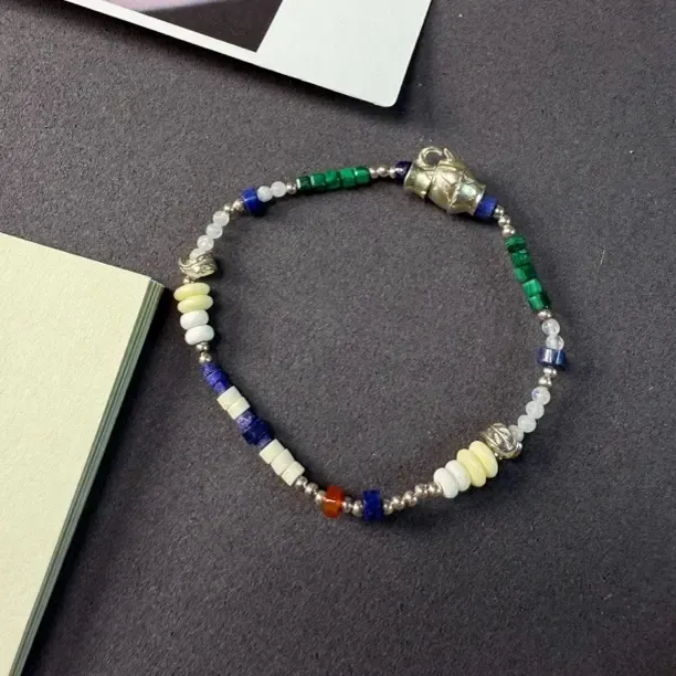 合金玻璃手链 EnSage复古风原创设计彩色个性串珠灰月光编织