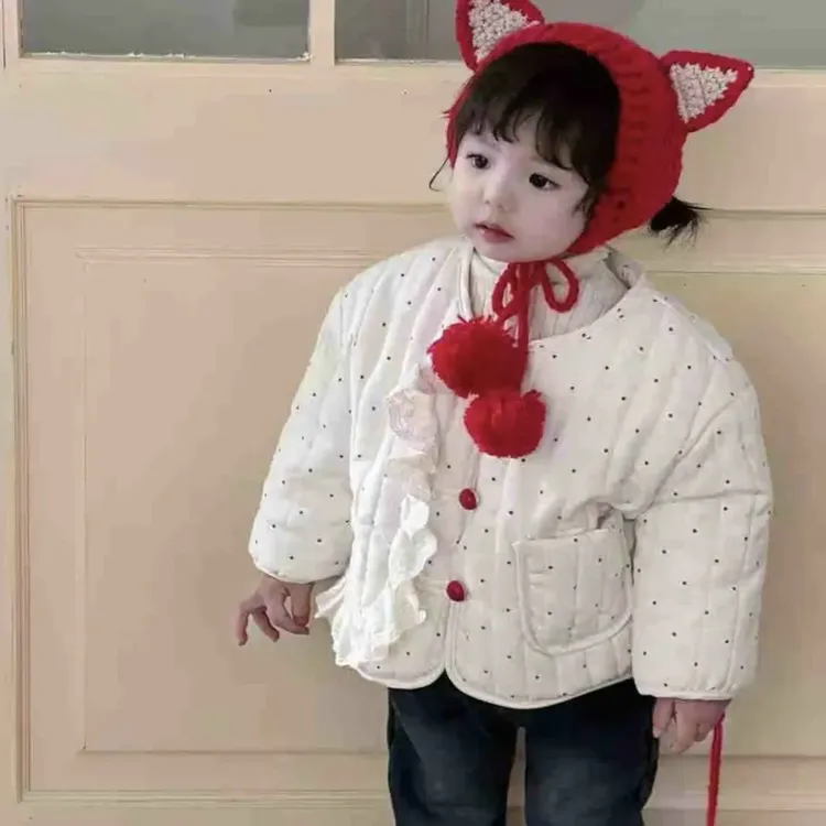 棉服加绒圆领波点可爱风女童内胆轻薄小袄