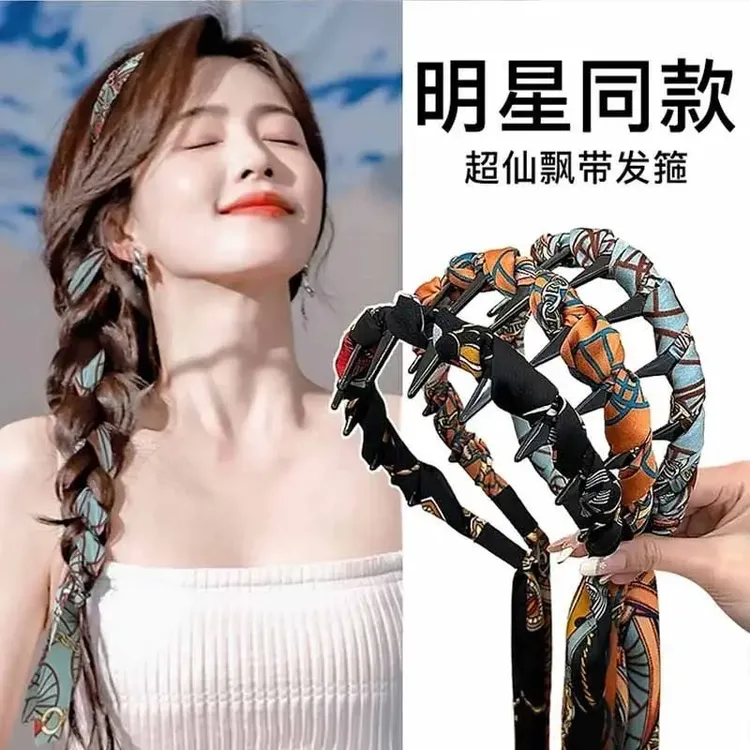 复古飘带发箍女2025新款高颅顶防滑带齿压发头箍一体式绑头发带子