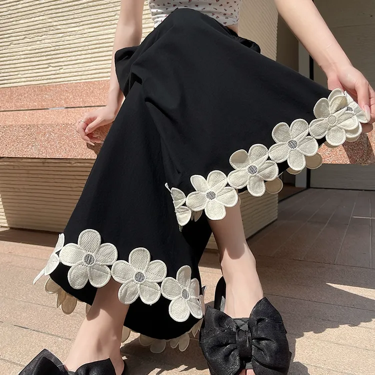 洗水棉阔腿裤女夏季薄款高腰宽松八分裤小个子宽松垂感九分裤子