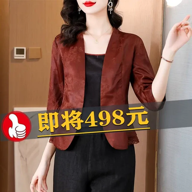 香云纱真丝小西装女气质妈妈时尚外搭小外套中式桑蚕丝中袖短上衣