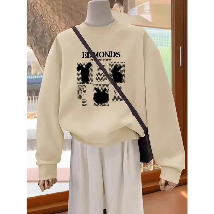 2025新款加绒加厚圆领卫衣女韩版宽松休闲小众设计感上衣春秋冬季