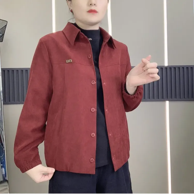 中老年百搭短外套翻领短款女灯芯绒外套上衣586