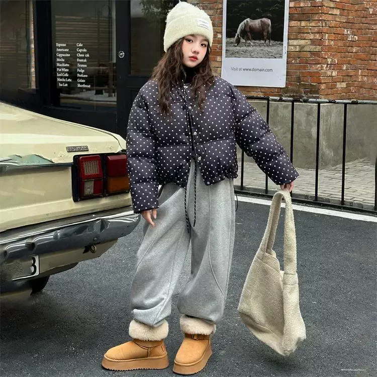 女童冬装波点棉服2025新款洋气女大童冬季加厚保暖棉袄面包服