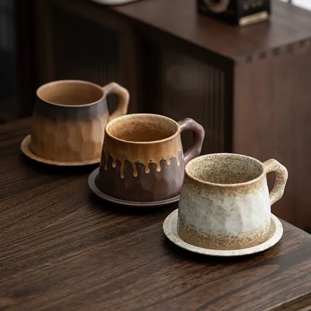 日式咖啡杯碟复古中古粗陶陶瓷手工高颜值vintage 杯子马克杯水杯