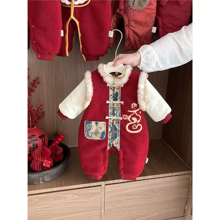 婴儿棉服冬季宝宝连体衣冬装拜年服婴幼儿国风加厚外出服满月百天