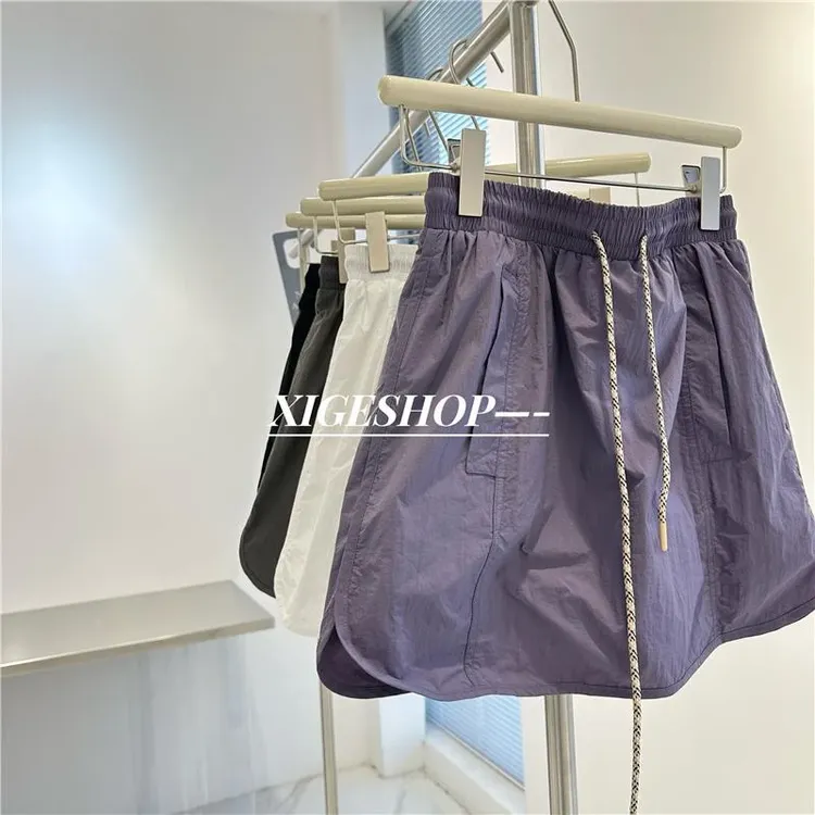 美式休闲工装半身裙女松紧腰a字宽松显瘦短裤裙伞裙高腰春夏季女