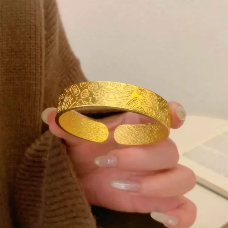 合金手镯 新中式开口吉言莲花纳福宽版可调节百搭女款手镯高保色商品图