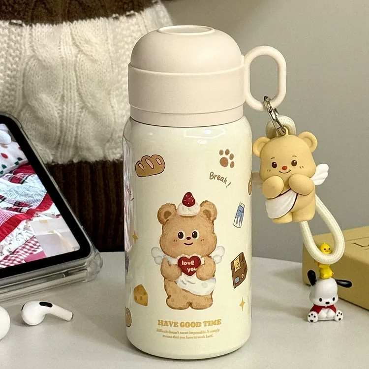 黄油小熊保温杯女生高颜值2025新款可爱不锈钢水杯学生吸管杯子