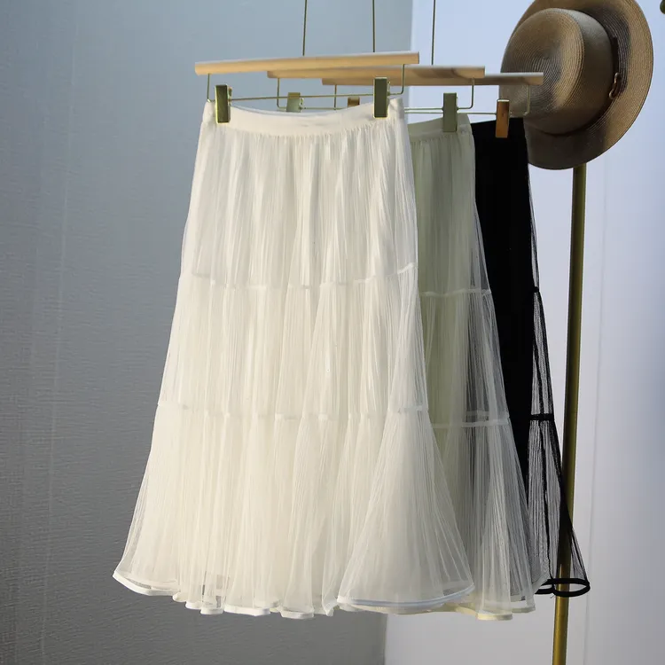 白色网纱半身裙女2025新款夏季150小个子高腰显瘦a字大摆仙女伞裙
